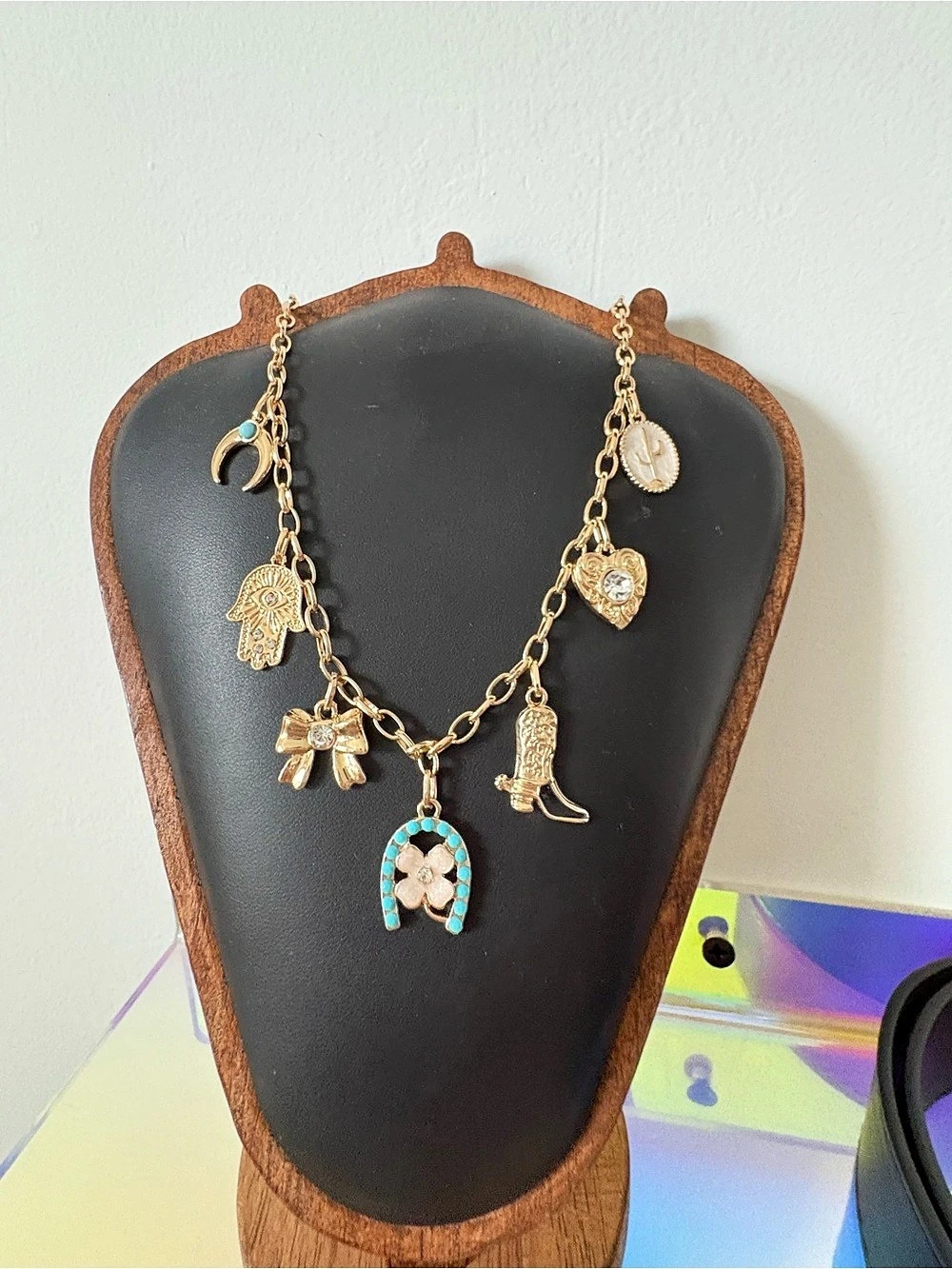 Charm Necklace in Gold & Turquoise Like New